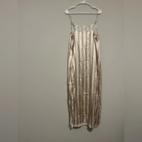 Madewell Midi Slip Dress in Stripe Silk Color Faded Khaki Size 12 *mark - Picture 8 of 13
